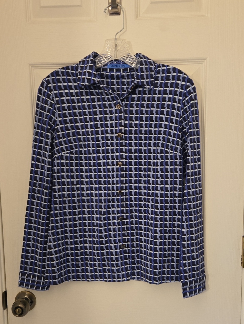 J. McLaughlin Blue Geometric Button-Down Shirt